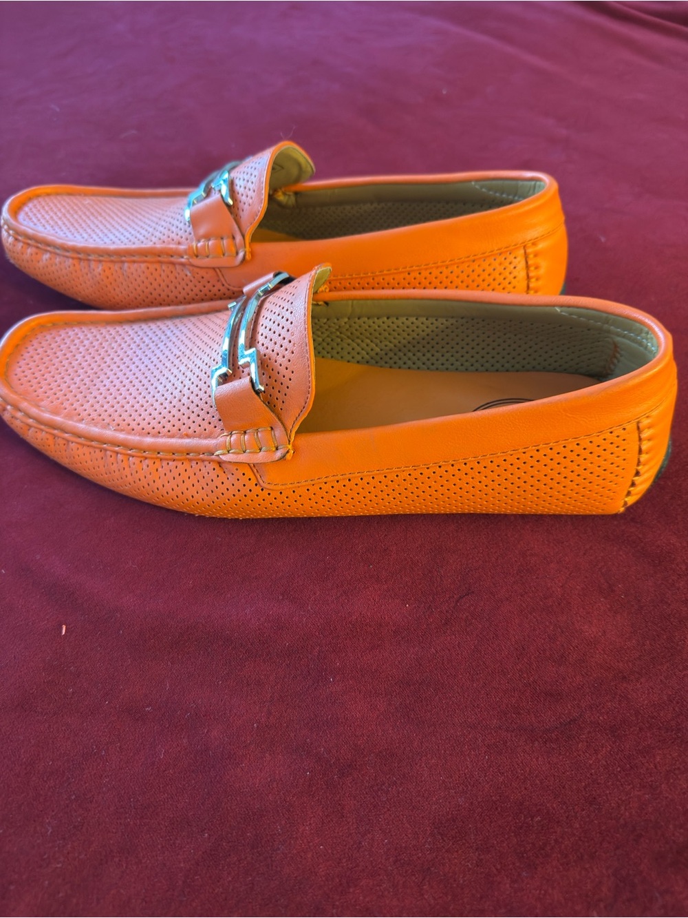 Amalfi Men's Orange Perforated Leather Bit Loafers size 10 - Picture 5 of 7